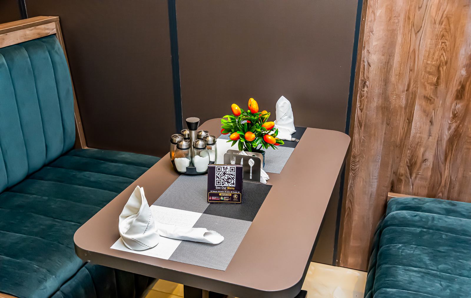 A table prepared for two in the Arena Continental restaurant