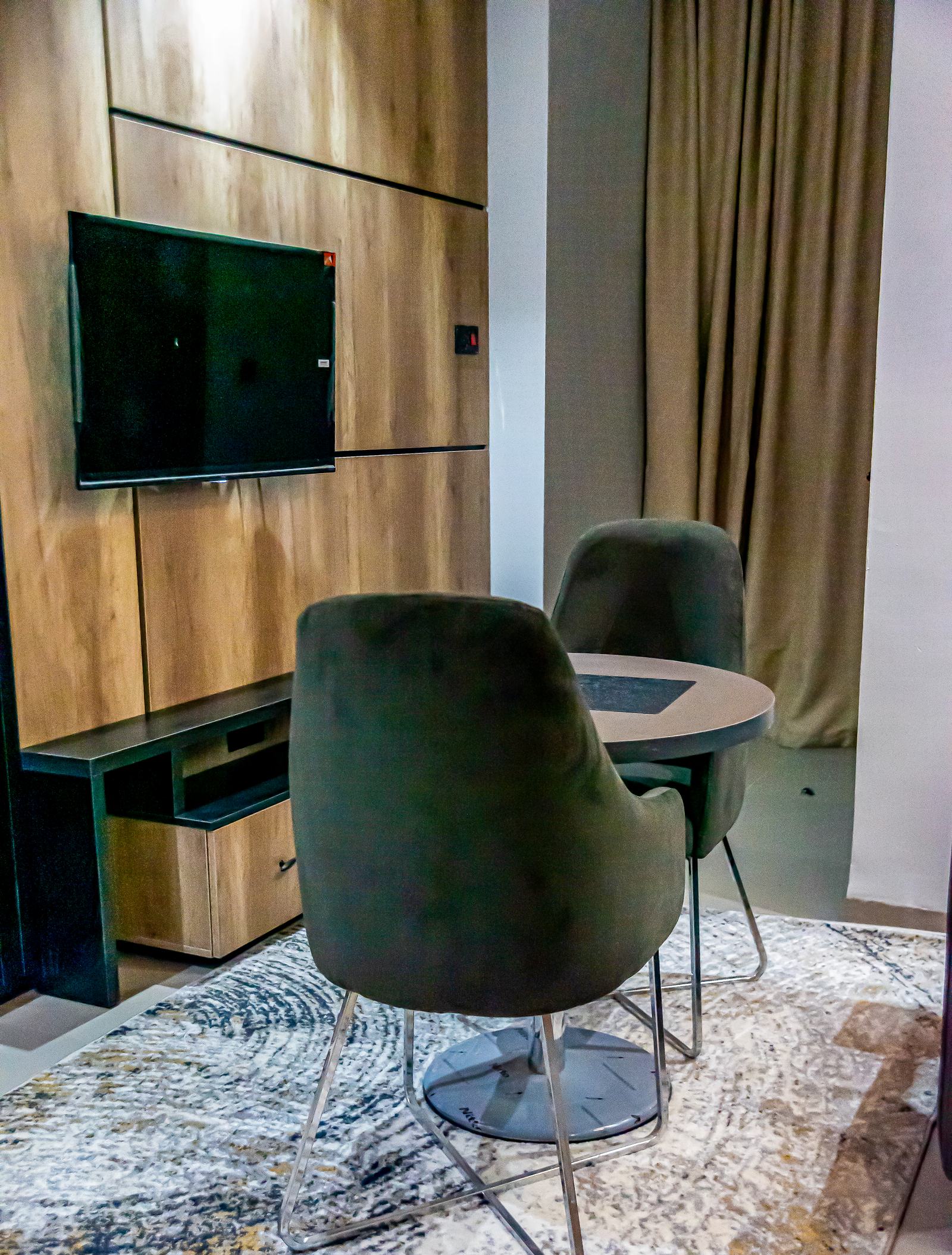 Guest room workspace and television